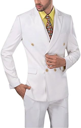 SI PEI Men's Double Breasted 2pc Business Suits White XL