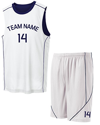 Custom Premium Reversible Basketball Uniform - 2 Side Print, Navy/White, XL