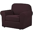 H.VERSAILTEX 2-Pieces Chair Cover Slipcover Furniture Protector Armchair Cover Couch Covers Fit Chair Width Up to 47 Inch, Jacquard Spandex Slipcover Skid Resistance (Chair, Brown)