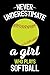 Never Underestimate a Girl Who Plays Softball: Softball Journal, Softball Players Notebook, Softball Gifts, Softball Girls Birthday Present, Funny Softball, Softball Coach