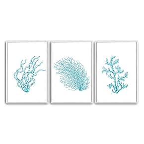 3 Piece Framed Canvas Wall Art Simple Seabed Elements Canvas Prints Home Artwork Decoration for Living Room,Bedroom - 16"x24"x3 Panels