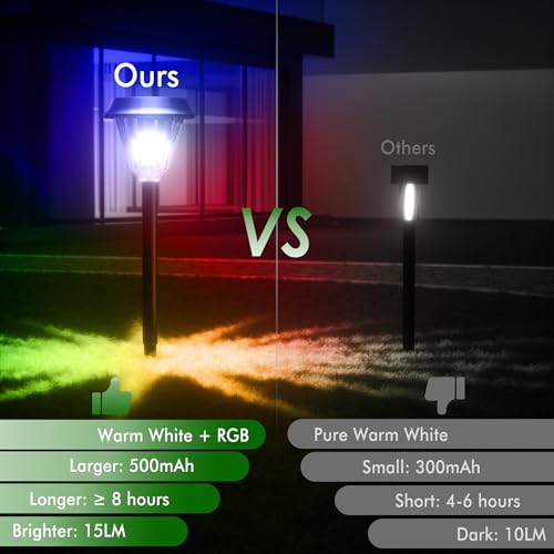 Quntis 6 Packs Outdoor Solar Lights Warm White/RGB, Waterproof IP65 Solar Garden Lights, Automatic Solar Lamp, Warm White Solar Light for Garden, Pathway, Patio, Walkway, Lawn Home