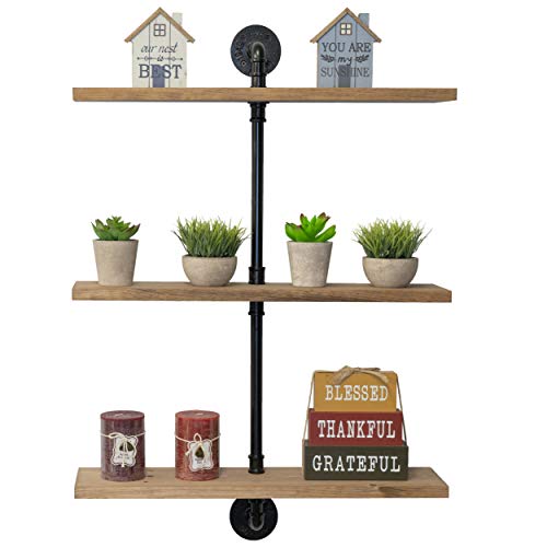 Imperative Décor Angled Pipe Shelves Rustic Wood Floating Shelves with