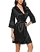 Ekouaer Women's Satin Kimono Robe Short Bridemaids Robe Lace Trim with 3/4 Sleeve(Black/XXL)