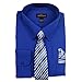 Alberto Danelli Men's Long Sleeve Dress Shirt with Matching Tie and Handkerchief, Large / 16-16.5 Neck -33/34 Sleeve, Royal Blue