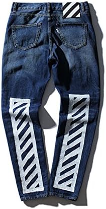 Finlindan Pants White Men 'S Wear Washed Frayed Striped Printed Men' S Jeans Jogger Pants Kanye West Off-White Swag 2 M