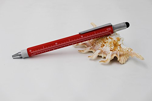 6 in 1 Multitool Pen with Gift Box - Includes 1 Ballpoint Pen, Universal Stylus Pen, Ruler,Flat and Phillips Screwdriver Bit, Level Gauge - The Perfect Multi-Function Gadget (Red)