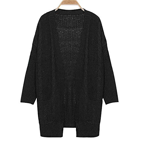 Clearance Sale! Pervobs Womens Knitted Cardigan Loose Solid Open Front Long Sleeve Pocket Sweater Coat Tops Blouse(XL, Black) - Thumbnail 4