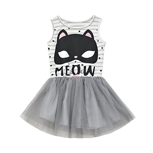 Cellicigal Baby Girl Toddler Outfits One Piece Sets Letter Printed Lovely Cat Summer Sleeveless Tutu Dresses (3T-4T, Grey)