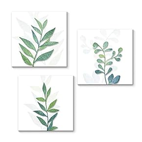 3 Piece Canvas Wall Art for Living Room Bedroom Home Artwork Green Plant Leaf Paintings Ready to Hang - 12"x12"x3 Panels