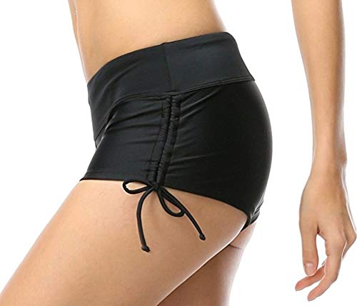 KXCFCYS Swimming Shorts for Women Mini Girl Printed Swim Short Brief Bottom Bikini Beach (Black, S ~ Waist 26