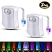 Toilet Night Light,oobest 2 Pack Motion Activated LED Toilet Bowl Light, Two Modes with 8 Color Changing,Sensor LED Washroom Seat Night Light(Only Activates in Darkness)