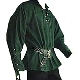 JIEFULL Men's Medieval Pirate Costume-Vintage Bandage Blouse-Mercenary Scottish Wide Cuff Shirt-Long Sleeve Viking Top
