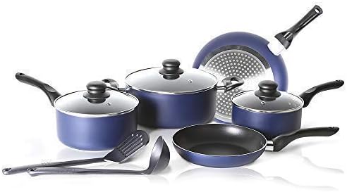 10pcs Nonstick Coated Cookware Set Oven Safe Induction Compatible Ceramic Pots and Pans Nonstick Cookware set Frying Pan, Saucepan, Utensil set and Sauce pot with Detachable Handle & Vented Glass Lid