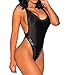 HUUSA Womens Sexy Cross Low Back Studded High Cut Bodysuit Clubwear Medium Black