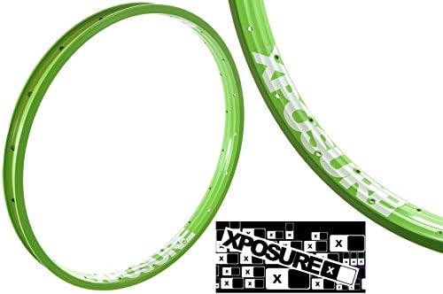 PAIR XPOSURE LIQUOR 20” BMX BIKE RIMS 36 SPOKE WIDE DOUBLE WALL ALLOY RIMS IN GREEN