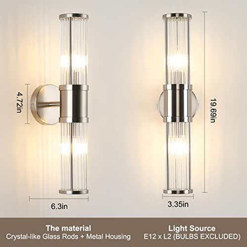 Industrial Wall Sconce Brushed Nickel Bathroom Light Fixtures, ECOBRT Indoor Glass Bath Vanity Lights for Mirror Sconces Lamps Up and Down Wall Mounted Lighting E12 Socket