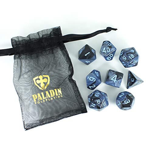 Paladin Roleplaying Gray and Blue Dice - Expanded DND Set with Extra D20 - 'Storm Lord'