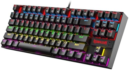 Redragon K552 Mechanical Gaming Keyboard, 87-Key Compact, LED Gaming Keyboard with Red Switches, Anti-Ghosting, Metal Frame for PC Gaming & Typing, Beginner-Friendly (Black)