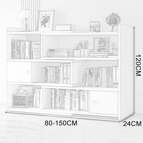 KINKUNCO Librero Organizador de Libros 3 Niveles con cajones librería Extensible en Longitud Estantería, para almacenar Libros en el salón el Estudio o el Dormitorio, Ideal para Organización (Blanco)