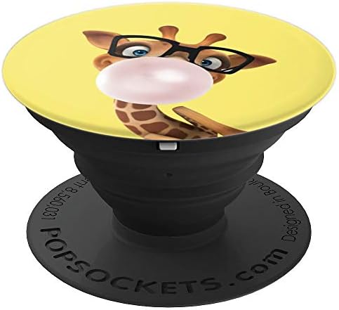Fun Giraffe Chewing Bubblegum and Blowing a Bubble on Yellow PopSockets PopGrip: Swappable Grip for Phones & Tablets