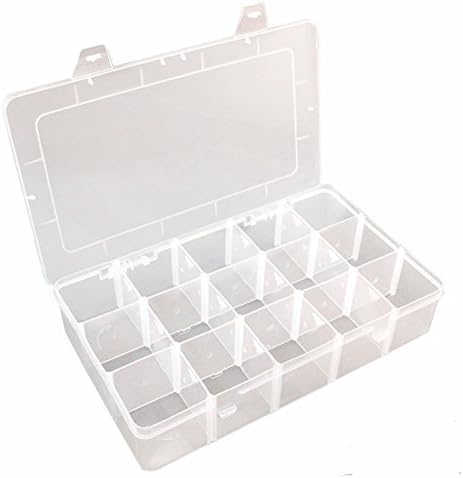 Ksmxos 15 Grids Plastic Jewelry Box Organizer Storage Container with Adjustable Dividers White