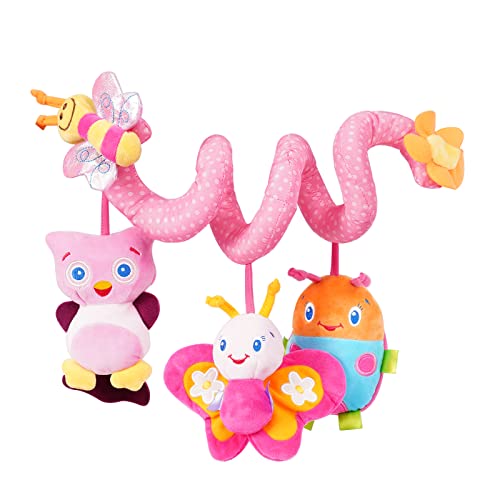 Jollybaby Crib Stroller Car Seat Toys for Baby 0-3-6-9-12 Months, Tummy Time Hanging Sensory Toys for Newborn with Music Box and Teether, Spiral Carseat Toy for Infant Boys Girls Gifts (Little Lion)