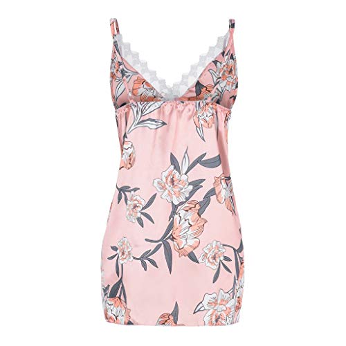 Amacok Sleepwear Women's Sexy Lingerie Dress Satin Lace Flower Pajamas V Neck Nightgown Loungewear (Pink,S) - Thumbnail 3