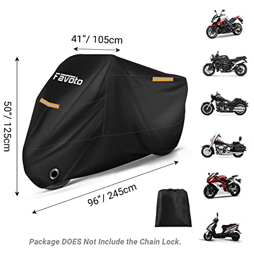 Favoto Waterproof Motorcycle Cover, Dust, Rain, Wind, Bird Droppings, Anti-Theft Cover for Motorcycle, Motorcycle, Scooter, 245 x 105 x 125 cm (XXL)