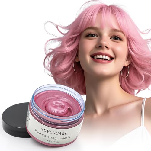 SOVONCARE Pink Hair Styling Wax, Temporary Hair Color Cream for DIY Hairstyle, Cosplay, Halloween, Date - 4.23 oz