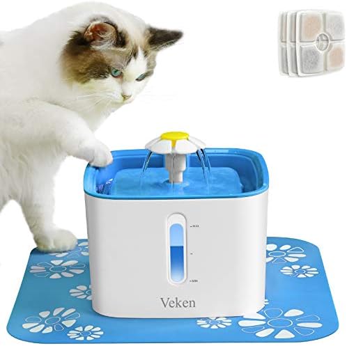 Veken Cat Water Fountain, 84oz Automatic Pet Water Fountain Dog Water Dispenser with 3 Replacement Filters & 1 Silicone Mat for Cats and Small to Medium Dogs