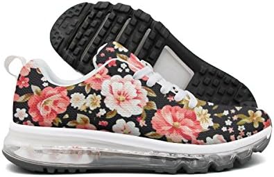 djghgpop Woman Comfortable Red And Pink Roses Training Air Cushion Athletic Shoes
