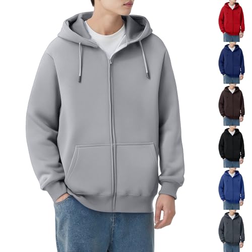 Fleece Lined Zip Up Hoodie, Soft Fleece Sweatshirt Coats Solid Color Hoody Jacket Fahsion Sportswear With Ribbed Cuff Drop Shoulder Casual Unisex Hoodies Loose Fit Casual Weekend Wear