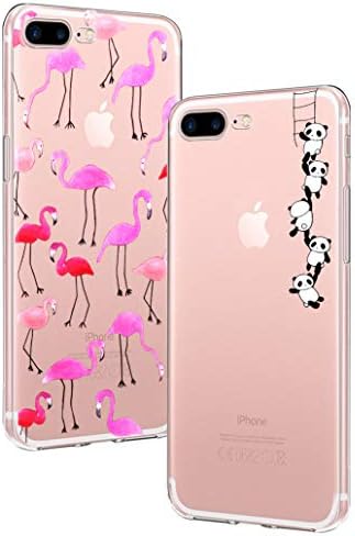 Yoowei 2-PACK iPhone 8 Plus Case, iPhone 7 Plus Case, Ultra Thin Crystal Clear with Stylish Cute Cartoon Pattern Soft Silicone TPU Cover for iPhone 7 Plus/ 8 Plus- Flamingo Rose & Panda