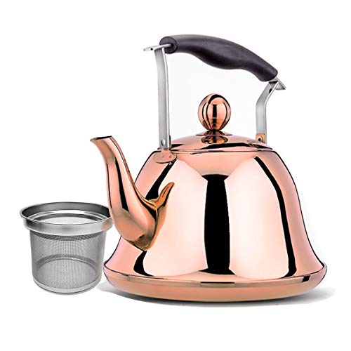 Rose gold Whistling Tea Kettle Stainless Steel Copper Stovetop Teakettle Sturdy Teapot for Tea Coffee Fast Boiling with Infuser Color Copper Mirror Finish 2 Liter / 2.1 Quart (Copper) - Thumbnail 7