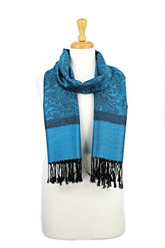 Paskmlna Paisley Jacquard Pashmina Shawl Wrap Scarf Stole (Blue0185)