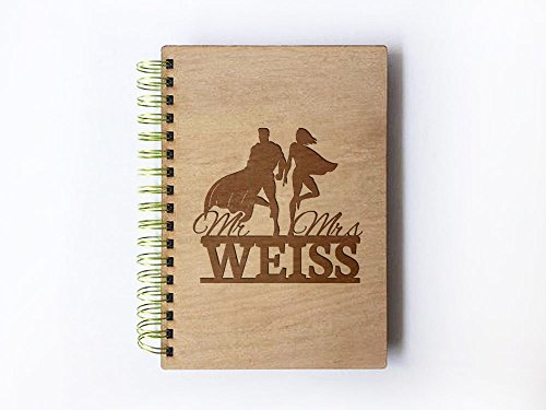 Wedding Guest book (wood) - notebook - Mr and Mrs Personlaized Superhero Flying Couple