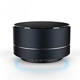 HaloVa Bluetooth Speaker, Supper Bass LED Smooth Surface Metal Wireless Outdoor Mini Portable Bluetooth Speaker Hands free with Mic (Black)