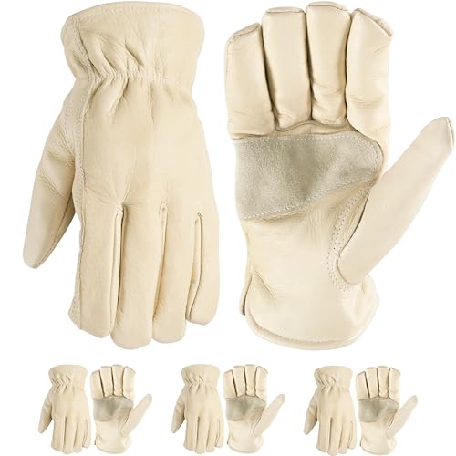 Wells Lamont Men's 3-Pack Work Gloves, Grain Cowhide Leather, Large