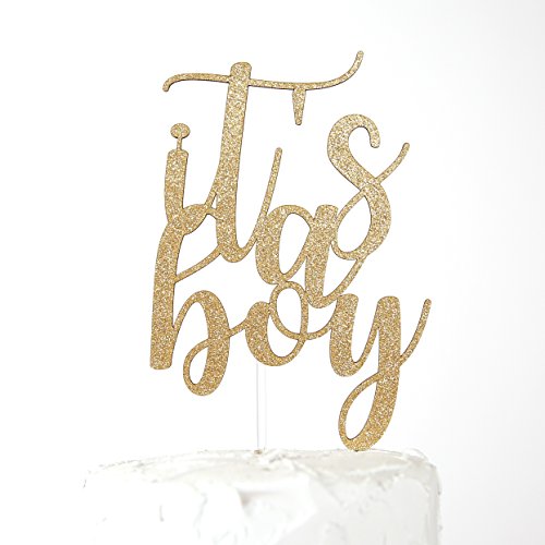 NANASUKO Baby Shower Cake Topper - Double Sided Gold Glitter - Premium Quality Made in USA (it's a boy)