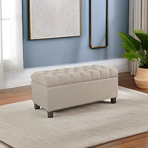 Homepop Home Decor | Tufted Ainsley Button Storage Ottoman Bench with Hinged Lid | Ottoman Bench with Storage for Living Room & Bedroom, Tan - Image 4