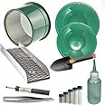 Gold Panning Kit 10" & 12" Gold Pans, 6" Mini Classifier, Vials, Tweezers, Sniffer, Bottle Black Sand Magnet & Mini Pocket Sluice Box