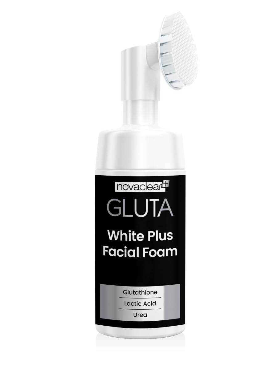 Novaclear Gluta White Plus Facial Foam with Silicone Brush - Deeply Cleanses, Exfoliates, Reduces Dark Spots and Evens Skin Tone for a Healthy Glow 100 ml