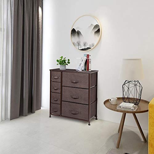 7-Drawers-Dresser-Furniture-Storage-Tower-Unit-for-Bedroom-Hallway-Closet-Office-Organization-Steel-Frame-Wood-Top-Easy-Pull-Fabric-Bins-BrownBrown