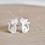 Adorable Sitting Cat Stud Earrings in Sterling Silver 925