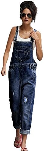 Ratoop Women's Baggy Dungarees, Loose Denim Jeans Pants Hole Overalls Straps Jumpsuit Rompers Trousers