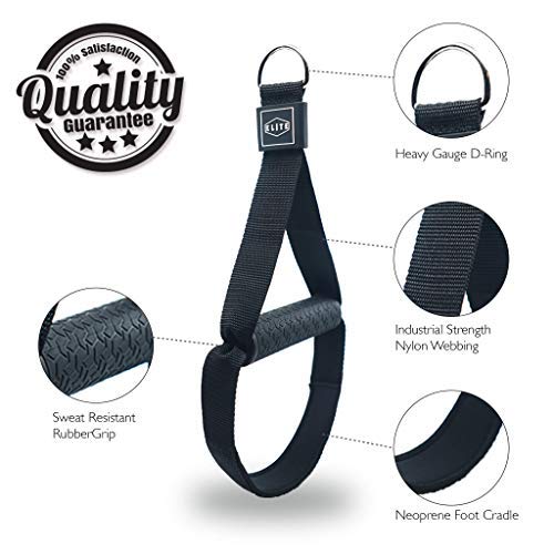 Elite Fitness Premium Gym Resistance Bands Handles with Heavy Duty Stitching, Super Strong Nylon Webbing, Sweat Resistant Wide Rubber Grip, Solid ABS Cores and Heavy Gauge D-Rings (Set of 2)