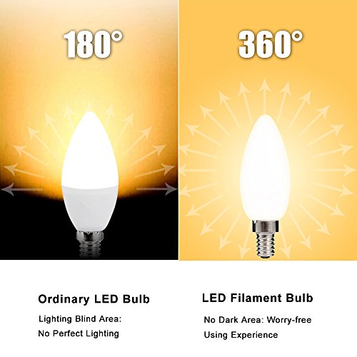 HOLA LED Candelabra Bulb, 40W Equivalent LED Chandelier Bulb, Dimmable LED Lamp Bulb E12 Base, Warm White 2700K LED Filament Bulb, Frosted Glass, 4.5W 300 Lumens 360 Beam Angle, UL Listed, 6 Pack