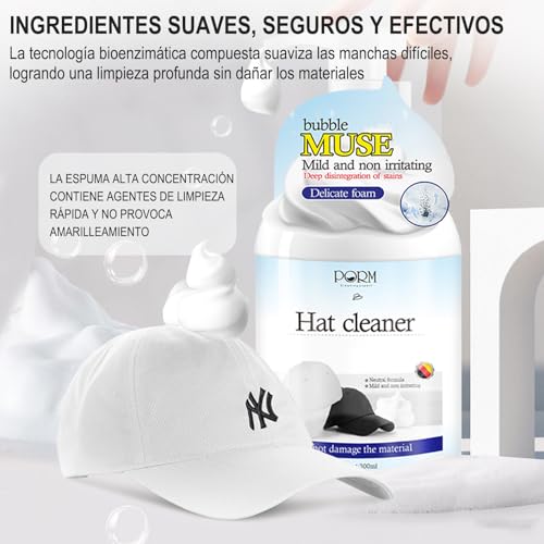 OPUEW 3 Pack Limpiador de Gorras, Espuma Lavado en Seco, No Requiere Agua, Elimina Rápidamente el Sudor y Las Manchas de Los Sombreros, Viene con un Cepillo y una Toalla