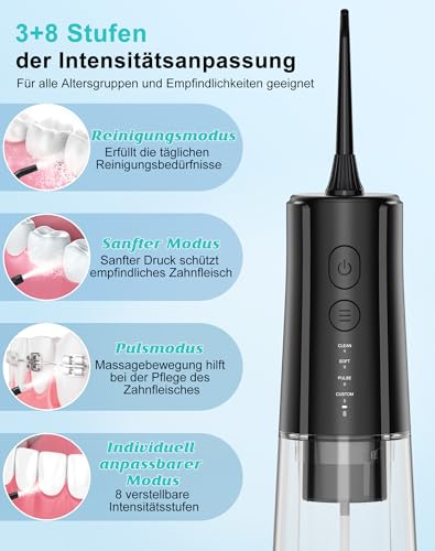 Wireless Oral Irrigator, Oral Irrigator, Test Winner 2026, Water Flosser for Teeth Cleaning, 10-135 PSI & 4 Modes, 300 ml Water Tank, Electric Dental Shower with 5 Nozzles for Braces (Black-01)
